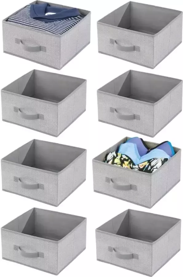 Set van 8 stoffen opbergdozen – compacte opbergbox voor kledingkast – praktische kast organizer met handvat en open bovenkant voor kleding ondergoed en accessoires – grijs