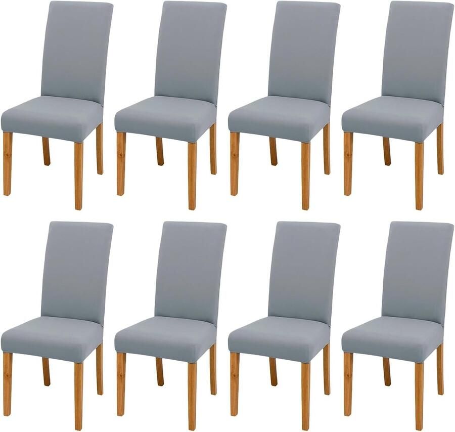 Set van 8 Stretch Stoelhoezen voor Eetkamer en Bruiloften Elastische Hoes voor Schommelstoelen en Banken (Lichtgrijs)