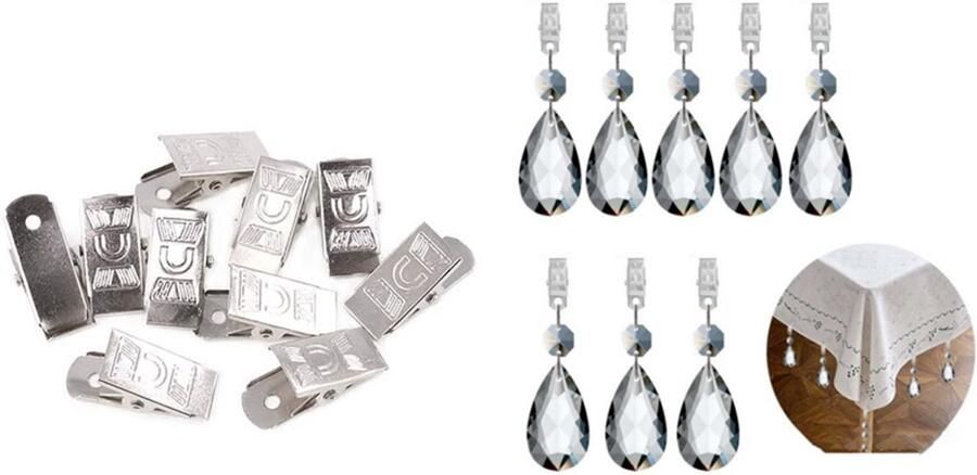 Set van 8 stuks hangerklem metalen klem tafelkleedgewicht kristallen traan geschikt voor thuisdecoratie op feestdagen op het terras of op de camping om het tafelkleed te bevestigen