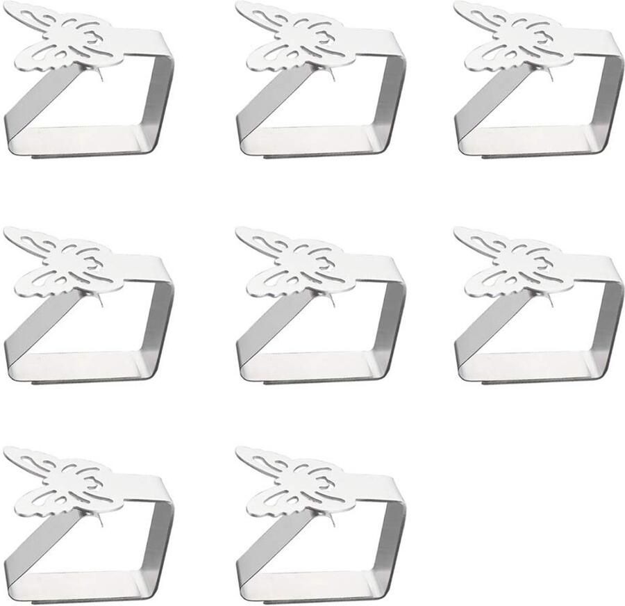 Set van 8 tafelkleedclips roestvrijstalen tafelkleedclips vlindermotieven tafelkleedhouder voor binnen en buiten tuintafelkleedclips voor tafelbladen tot 3 cm dik