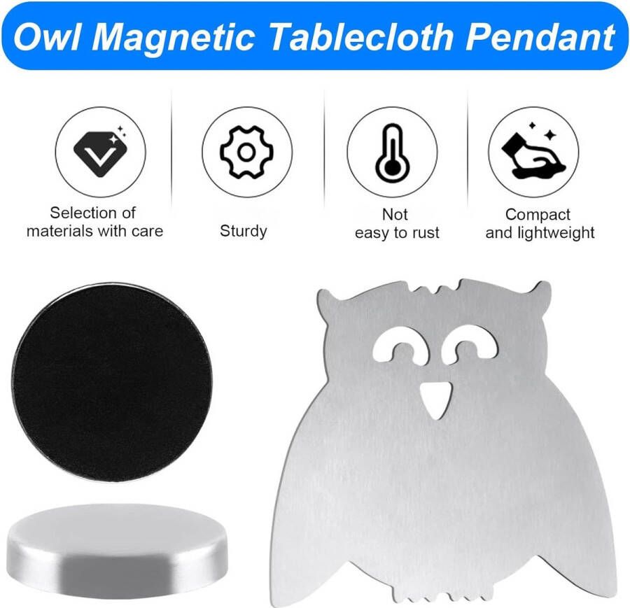 Set van 8 tafelkleedgewichten voor buiten Uil Tafelkleedgewichten Magnetische gewichten Tafelkleedmagneten Roestvrijstalen tafelkleedclips voor buiten Binnentafelkleedkoelkast