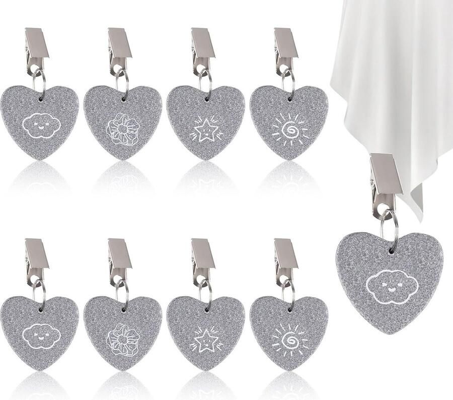 Set van 8 tafelkleedgewichten voor buitengebruik hartvormige tafelkleedgewichten van natuursteen met clip tafelkleedhoudergewichten tafelkleed met 4 patronen voor feestelijke picknickbruiloften