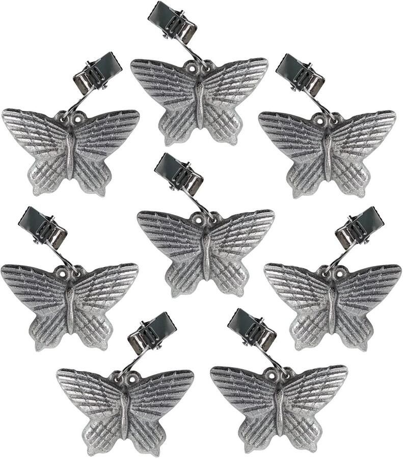 Set van 8 tafelkleedhouders vlinder motief zilver-glanzend