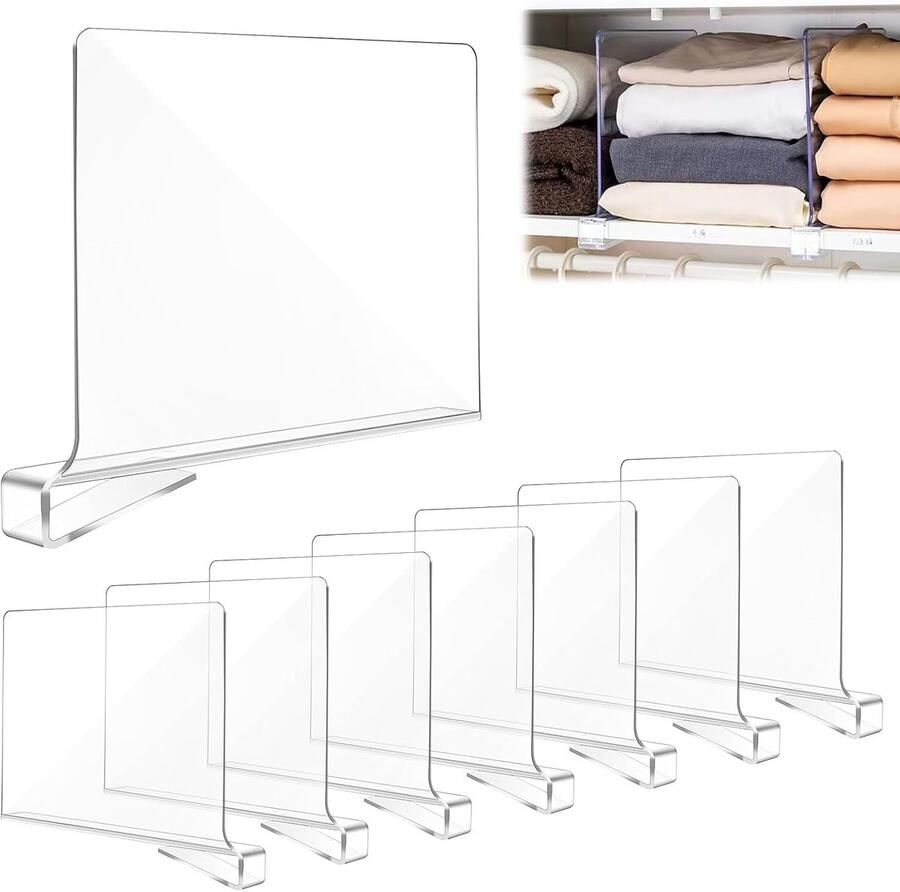 Set van 8 transparant acryl plankverdelers multifunctionele plankverdelers kledingkast 30 x 20 cm kledingkastverdelers voor slaapkamer keuken kasten en organisatie (8)
