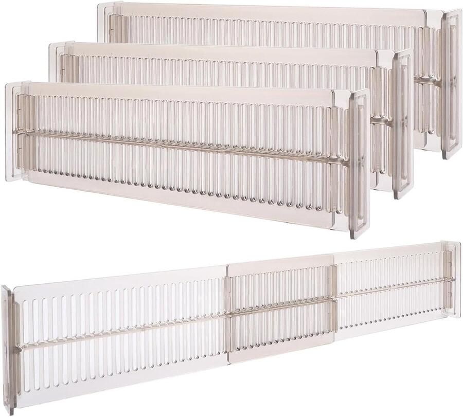 Set van 8 verstelbare kunststof ladeverdelers voor transparante keukenlades lade organizer voor commode badkamer en slaapkamer 27-51 cm lang 8 cm hoog