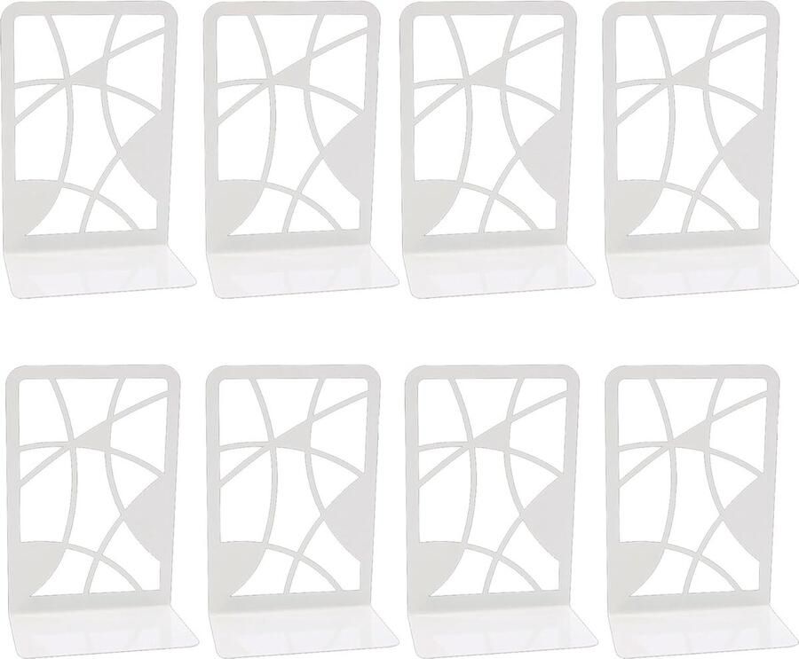 Goodivery Set van 8 witte metalen boekensteunen decoratieve boekenkast met doorbraakrooster