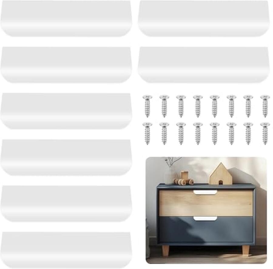 Set van 8 Witte Meubelgrepen 80 mm Verborgen Kastgrepen voor Keuken Kledingkasten en Lades