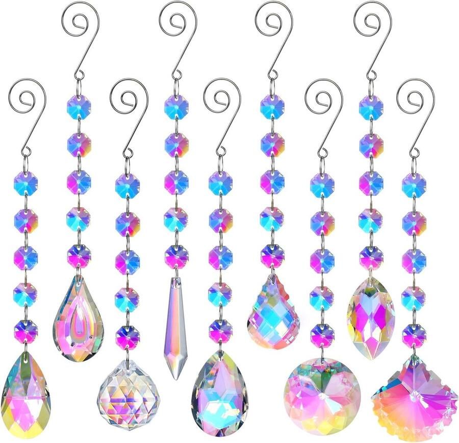 Set van 9 zonnevangers voor raam regenboog maker kristallen kleurrijke ornamenten voor kroonluchters thuis en tuin decoratie
