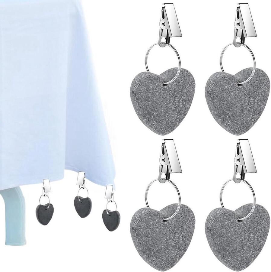 Set van hartvormige tafelkleedgewichten 4 stuks marmerlook geschikt voor tuinfeesten