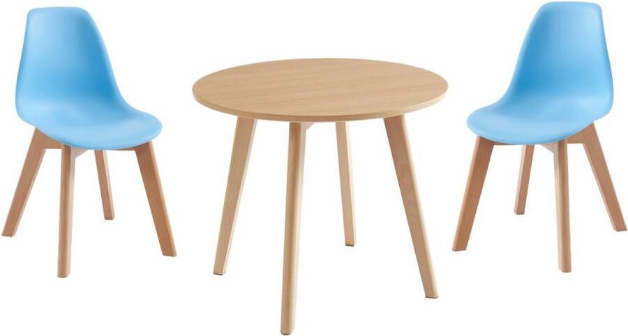 Set van kindertafel LOULOUNE + 2 stoelen LILINOU Naturel en blauw L 60 cm x H 51 cm x D 60 cm