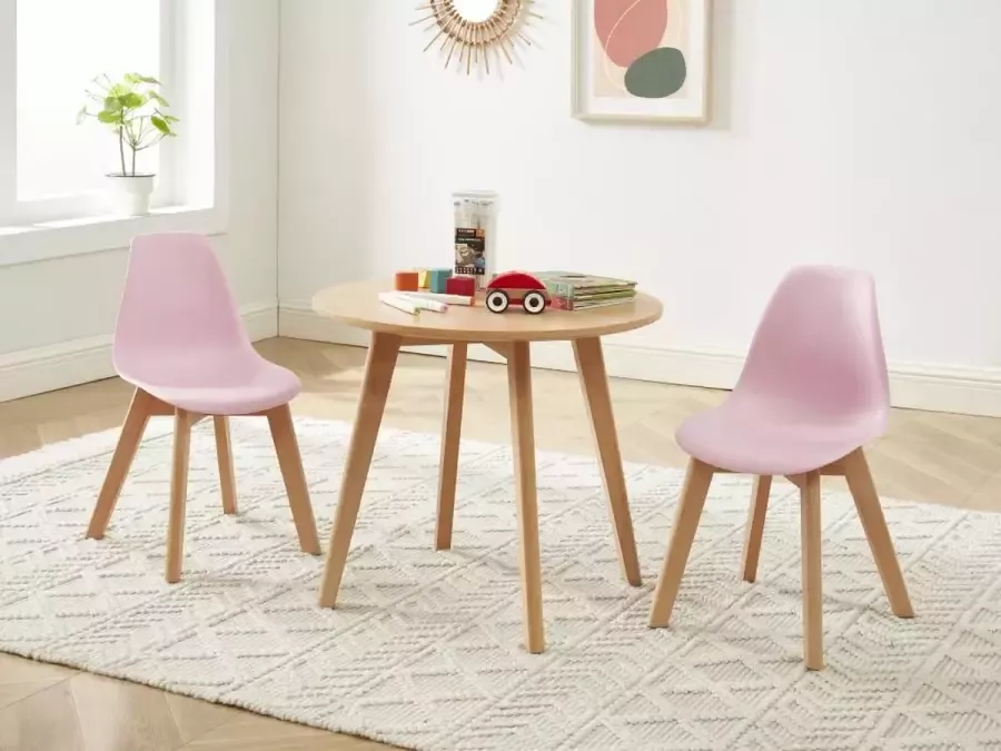 Set van kindertafel LOULOUNE + 2 stoelen LILINOU Naturel en roze L 60 cm x H 51 cm x D 60 cm