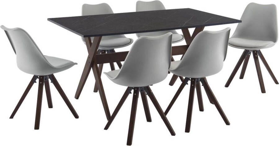 Vente-unique Set van tafel + 6 stoelen Antraciet grijs en donker naturel SERANI L 150 cm x H 80 cm x D 90 cm