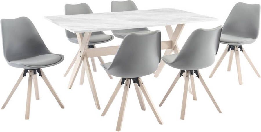 Vente-unique Set van tafel + 6 stoelen Wit grijs en licht naturel SERANI L 150 cm x H 80 cm x D 90 cm