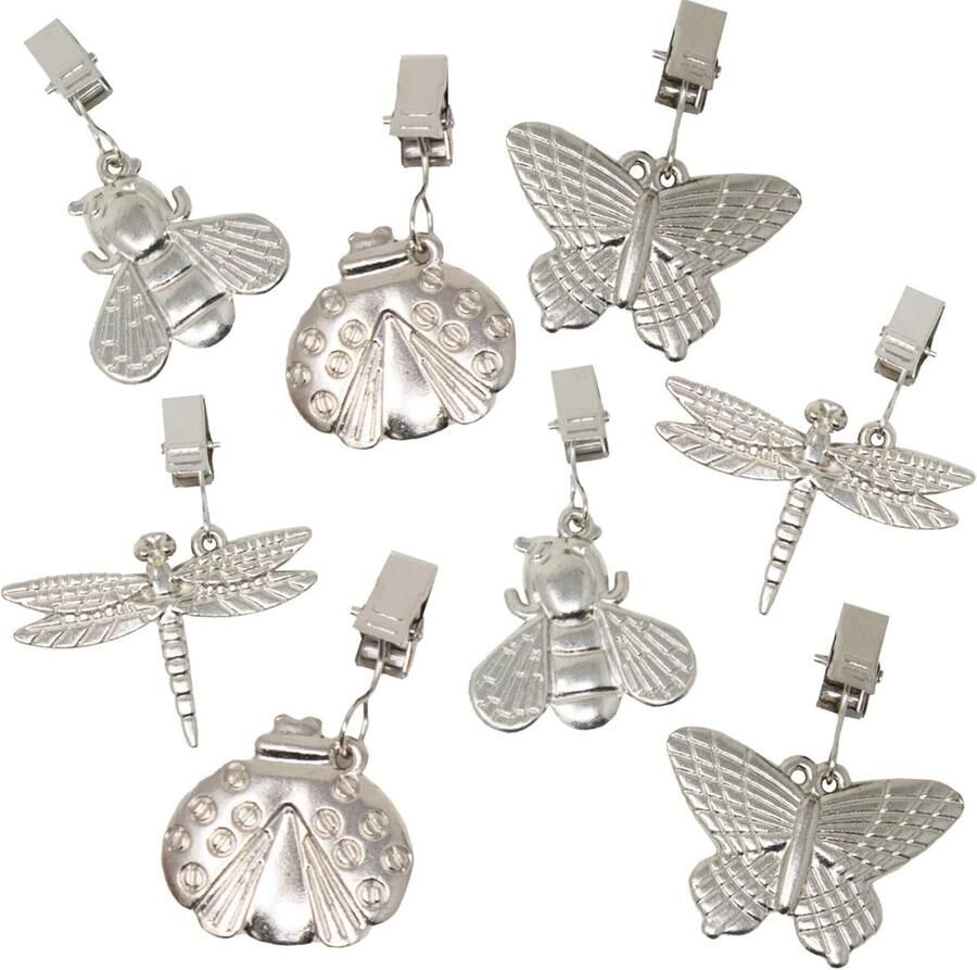 ToCi set van 8 tafelkleedgewichten met dierenmotief zilver zinklegering 6 5 x 5 cm tafelkleedgewichten