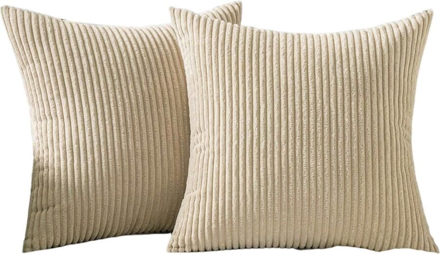 Set van twee corduroy kussenslopen 45 x 45 cm bankkussenhoes decoratieve kussenhoes bankkussenhoes zacht voor bank slaapkamer woonkamer balkon beige