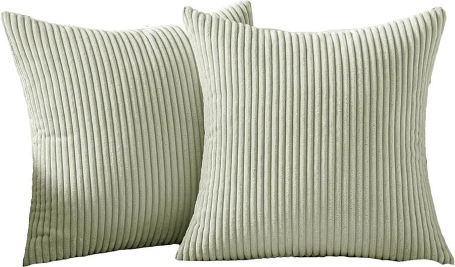 Set van twee corduroy kussenslopen 45 x 45 cm bankkussenhoes decoratieve kussenhoes bankkussenhoes zacht voor bank slaapkamer woonkamer balkon erwtengroen