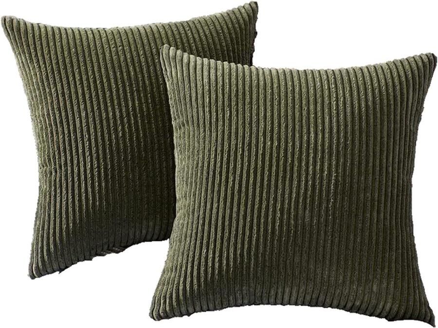 Set van twee corduroy kussenslopen 45 x 45 cm bankkussenhoes decoratieve kussenhoes bankkussenhoes zacht voor bank slaapkamer woonkamer balkon bosgroen