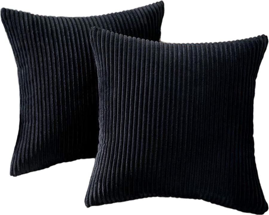 Set van twee corduroy kussenslopen 40 x 40 cm bankkussenhoes decoratieve kussenhoes bankkussenhoes zacht voor bank slaapkamer woonkamer balkon zwart