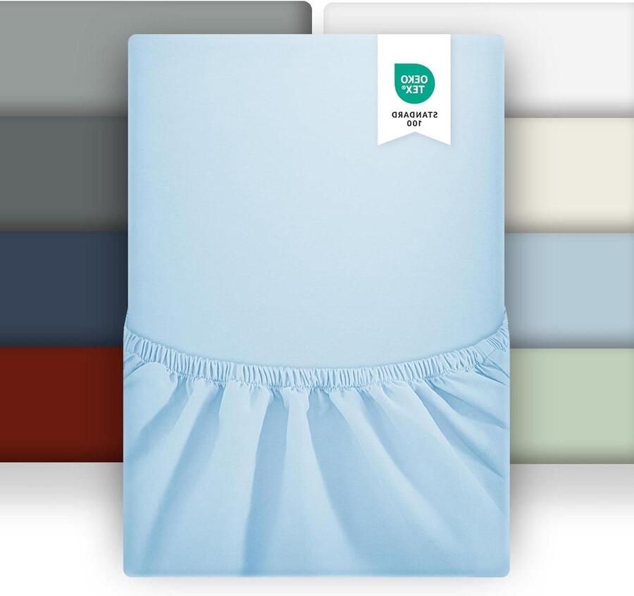 Set van twee lichtblauwe hoeslakens voor tweepersoonsbed 180 x 200 cm van microvezel Oeko-Tex-gecertificeerd ademend matrasbeschermer matrasovertrek