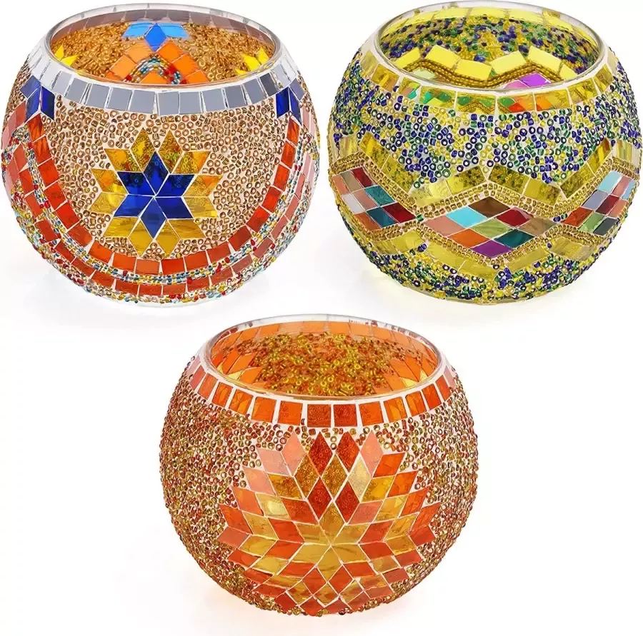Set voor votiefkaarsen en theelichtjes (3 stuks) B10 2 x H7 8 cm kleurrijke mozaïektheelicht glazen voor aromatherapie cadeau huis & bruiloft tafeldecoratie