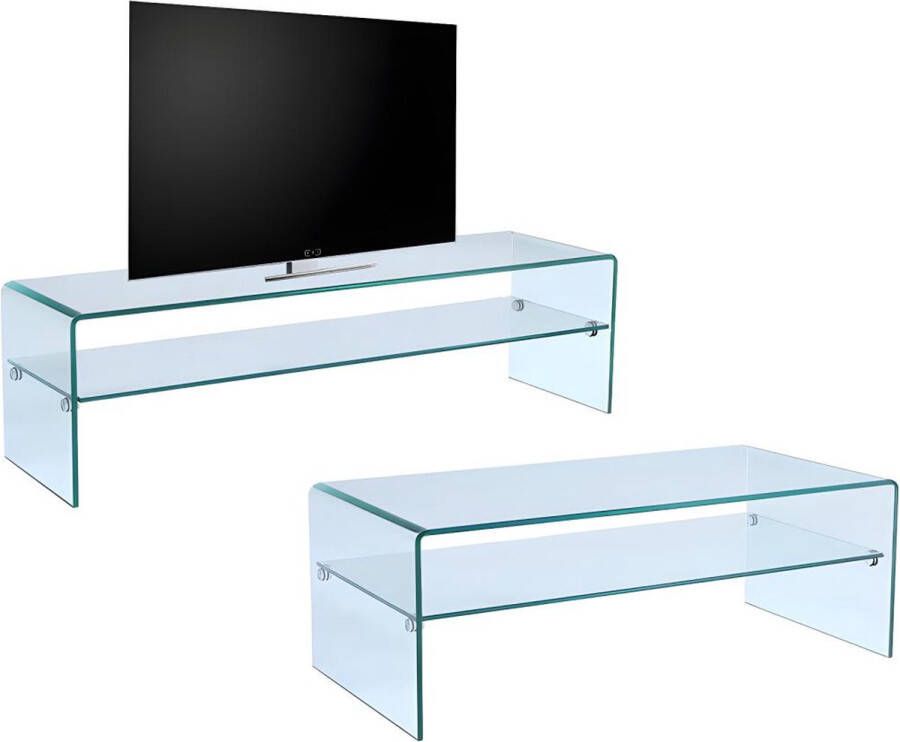 Set woonkamer: Salontafel + TV-meubel Gehard glas STILEOS L 140 cm x H 43 cm x D 60 cm