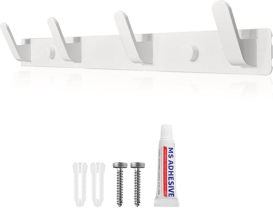 Sevenpers Handdoekhouder Witte Kapstokhaak met 4 Haken Stevige kapstokhaken voor jassen mantels tassen hoeden en sjaals bieden en meer
