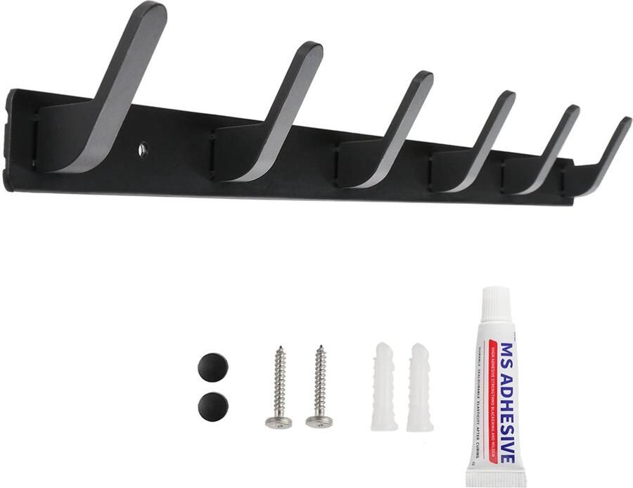 Sevenpers kapstok wandgemonteerde stevige kapstok Zwarte kapstok wandgemonteerde kapstokken met 6 haken voor keuken badkamer en slaapkamer