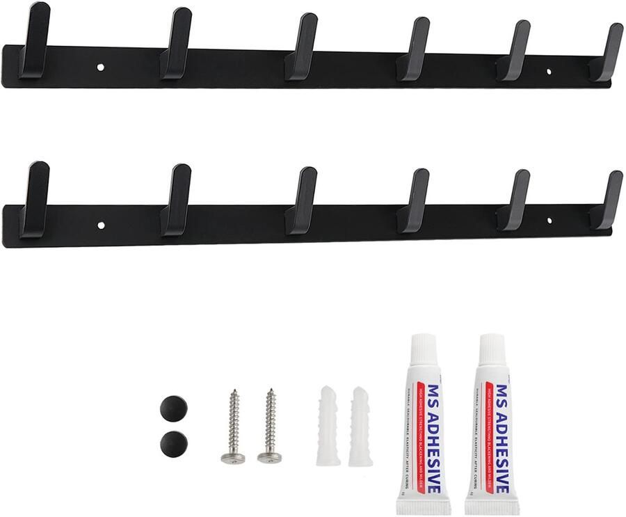 Sevenpers kapstokhaken wandgemonteerd en stevig Zwarte kapstokhaken wandgemonteerde kapstokken met 6 haken voor keuken badkamer en slaapkamer (2 stuks)