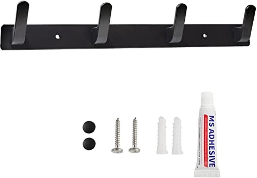 Sevenpers kledinghaak haakrek wand- en deurkapstok kapstok aluminium handdoekhaak wandkapstok met voor keuken badkamer (4 haken)