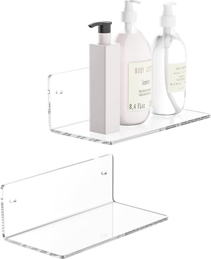 Sezanrpt 20cm transparante wandplank zwevende plank van acryl wandplankorganizer voor opbergruimte ruimtedecoratie ruimtebesparend 10cm diep 2-pack