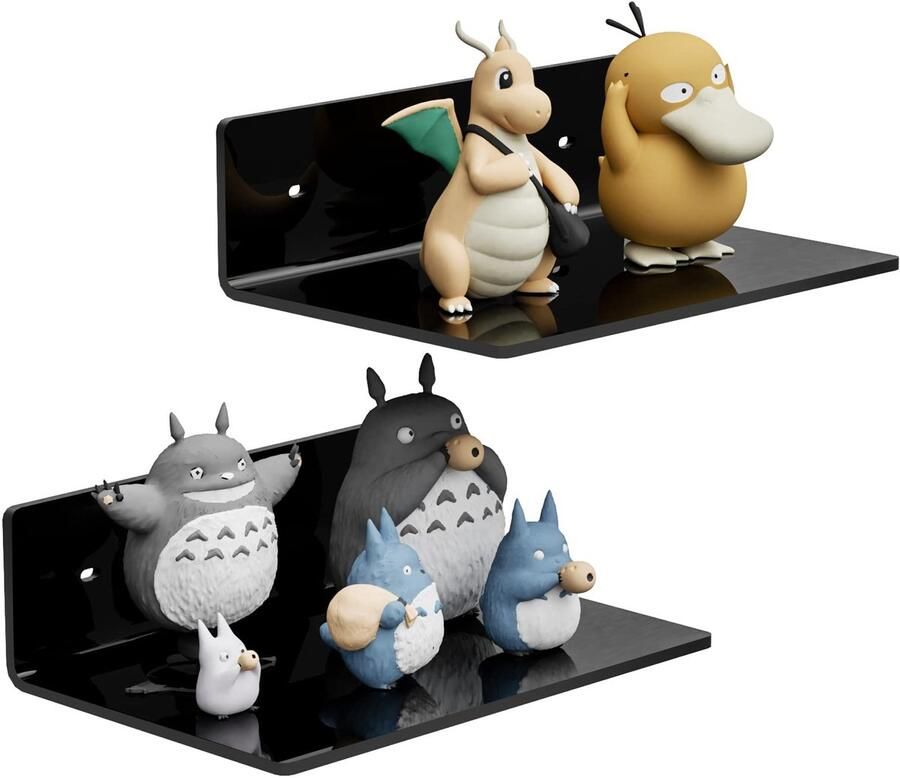 Sezanrpt 23CM zwarte wandplanken acryl wanddisplay met leds acryl wandplank voor Funko Pop-figuren collecties planten decoratie toiletartikelen kruiden 2-pack