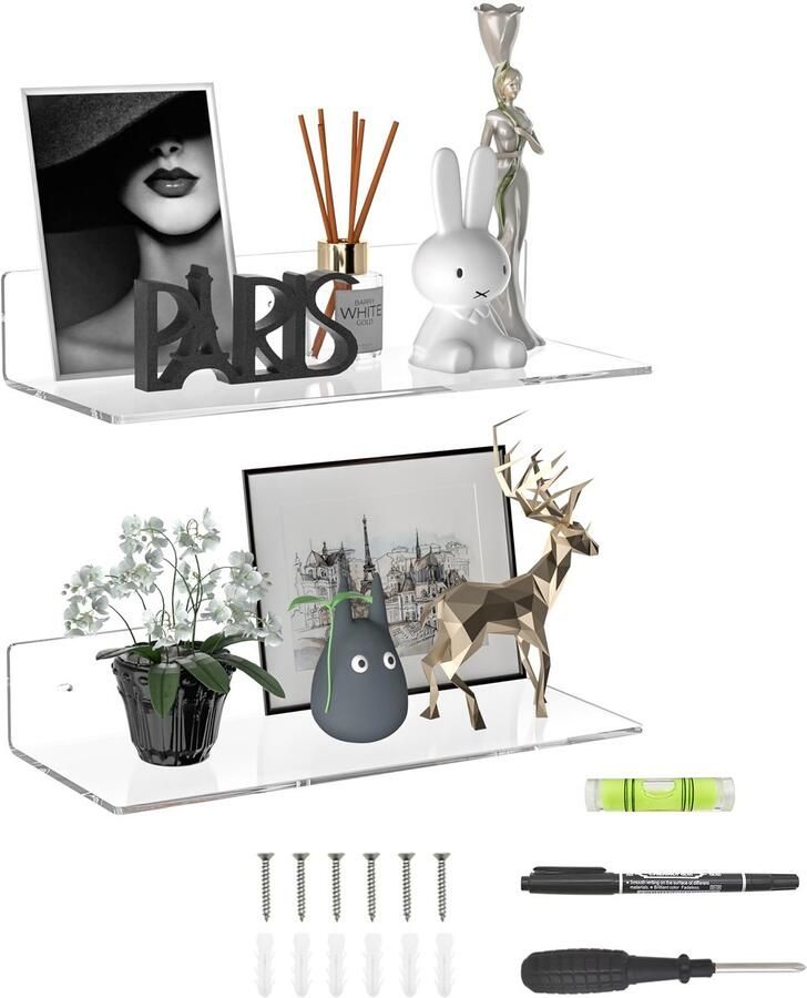 Sezanrpt 38cm heldere acrylplanken wandplanken voor de slaapkamer wandplanken voor verzamelobjecten Funko Pop luidsprekers planten 2-pack