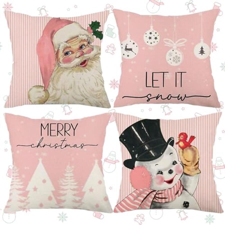 Sfeervolle Kerst Kussens Set van 4 Kussenhoezen voor De Bank 45 x 45 cm