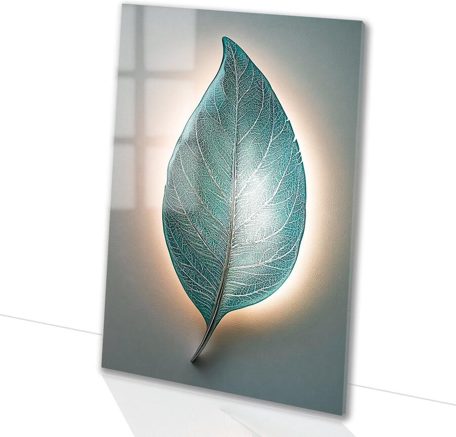 Sfeervolle wandlamp in bladvorm Blad glasschilderijen Muurdecoratie glas planten Art Nouveau Schilderij acrylglas Schilderijen Glasschilderij 60x90 cm