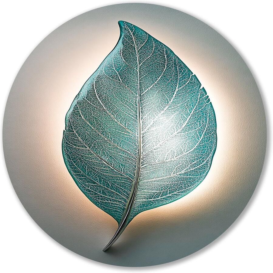 Sfeervolle wandlamp in bladvorm Blad schilderij rond Wandobject rond planten Art Nouveau Wandcirkels interieur Slaapkamer decoratie Muurcirkel aluminium 50x50 cm