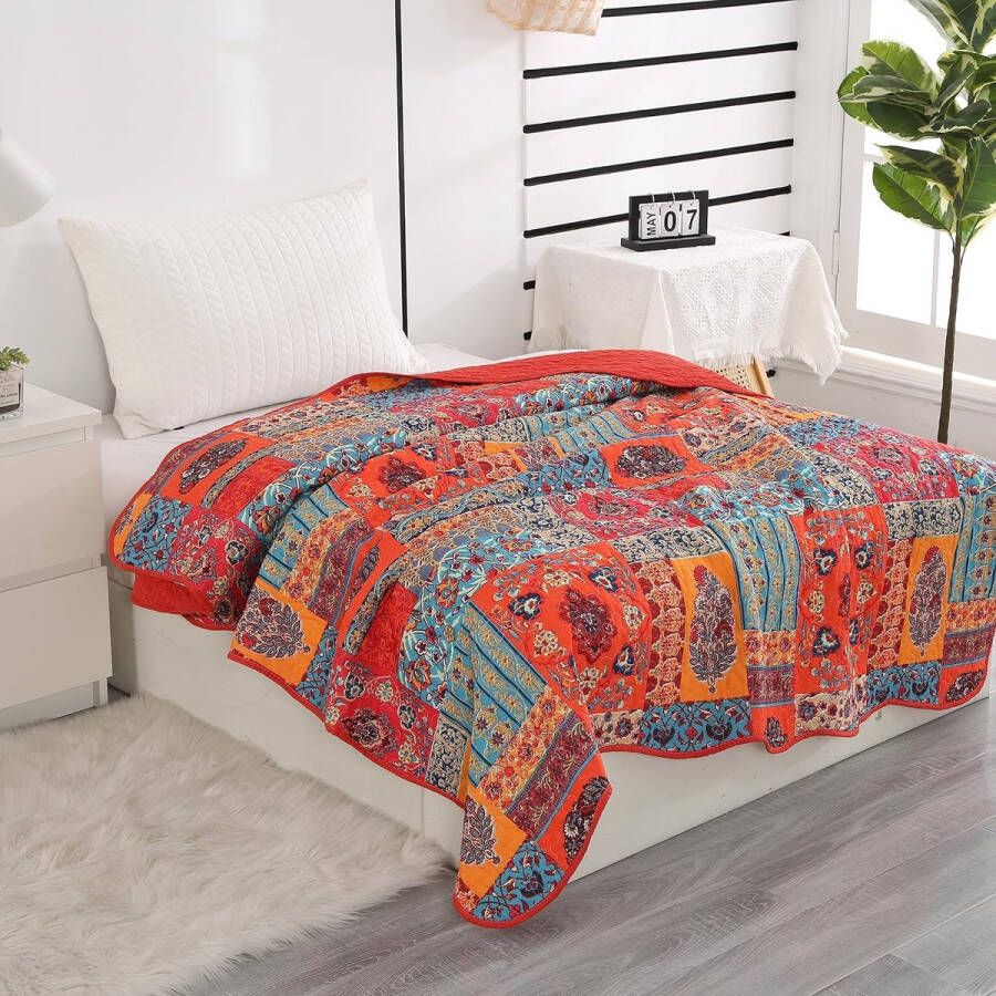 Shabby chic 140 x 200 cm patchwork bedsprei 150 x 200 cm van katoen gewatteerde deken voor eenpersoonsbed