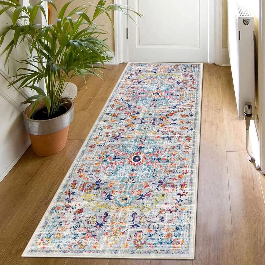 SHACOS Boho vloerkleed 50x150 cm antislip vloerkleed voor in de gang wasbaar keukenkleed loper voor in de gang keuken woonkamer slaapkamer kleurrijk