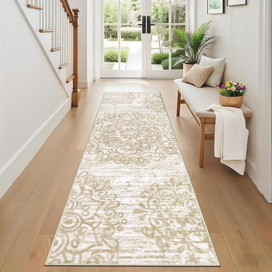SHACOS Boho Vloerkleed Antislip 60x180 cm Beige Vloerkleed Zacht Vloerkleed voor Hal Keuken Entree Slaapkamer