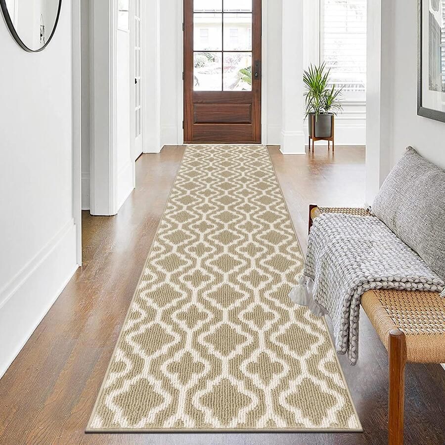 SHACOS Lange loper antislip 60x240 cm beige loper voor de hal afwasbaar lange loper voor de hal modern loper voor de hal entree keuken woonkamer