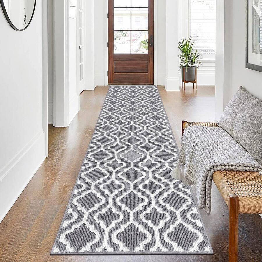 SHACOS Lange loper voor in de gang antislip 66x300 cm lange loper voor in de gang modern wasbaar keukenkleed loper voor in de gang keuken entree grijs