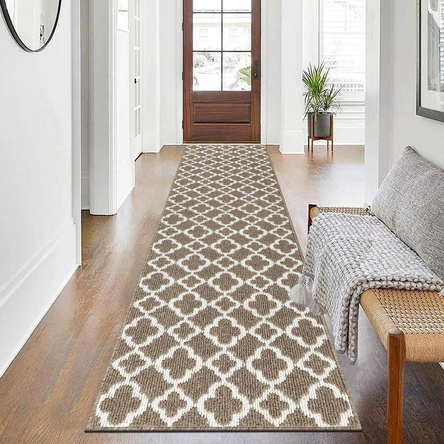 SHACOS Lange loper voor in de gang antislip bruin 60x240 cm lange loper voor in de gang wasbaar loper voor in de gang keuken hal entree woonkamer