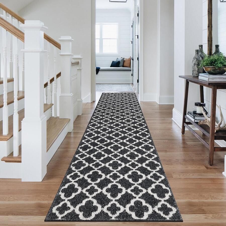SHACOS Lange loper voor in de gang antislip zwart loper voor in de gang 60x300 cm lange loper voor in de gang lange moderne loper voor in de gang afwasbaar keukentapijt loper voor in de gang keuken entree