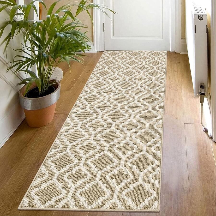 SHACOS Vloerkleed 50x150 cm Antislip Beige Gangkleed Wasbaar Modern Keukenkleed Vloerkleed voor Gang Keuken Entree Woonkamer