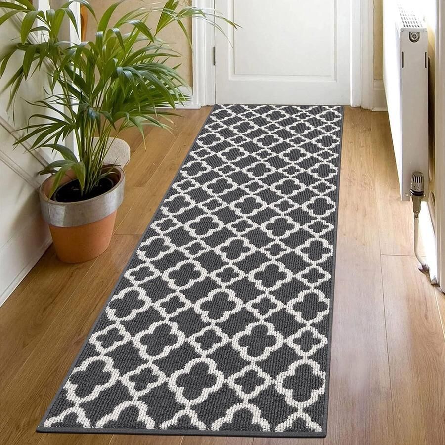 SHACOS Vloerkleed voor de gang antislip modern 60x180 cm vloerkleed voor de keuken wasbaar vloerkleed voor de keuken hal entree donkergrijs
