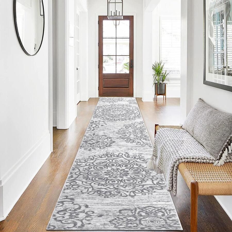SHACOS Vloerkleed voor de Hal Lang Grijs 60 x 300 cm Antislip Vloerkleed voor de Hal Lang Keukentapijt Wasbaar Lang Vloerkleed voor de Hal Keuken Slaapkamer