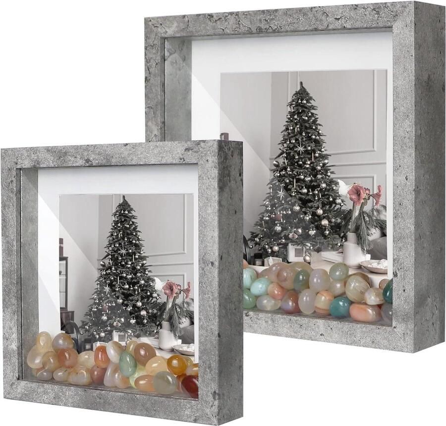 Shadow Box Frame Grijs Vitrine 8x8 2 Pack Fotolijsten Grijs Mat Vierkant