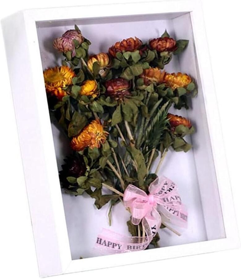 Allecto Plus Houten Vitrine voor Gedroogde Bloemen Display Fotolijst voor Memorabilia en Foto's Wit 5x7