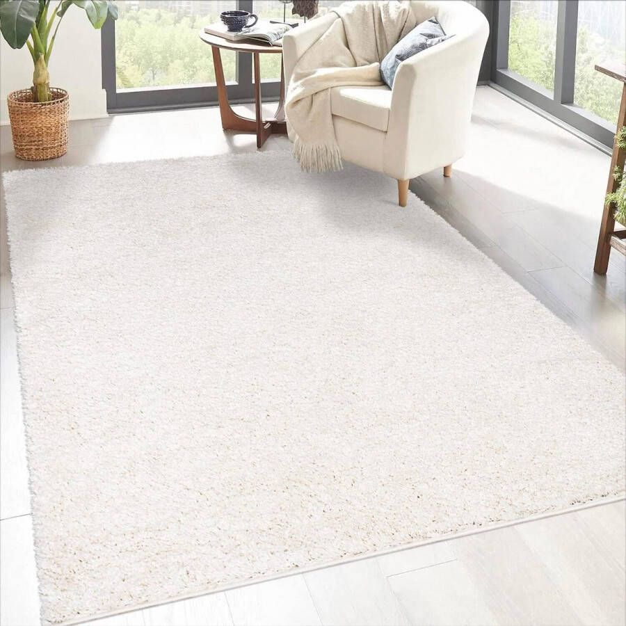 Shaggy hoogpolig tapijt 160x230 cm crème langpolig woonkamertapijt effen modern pluizig zachte tapijten slaapkamer decoratie