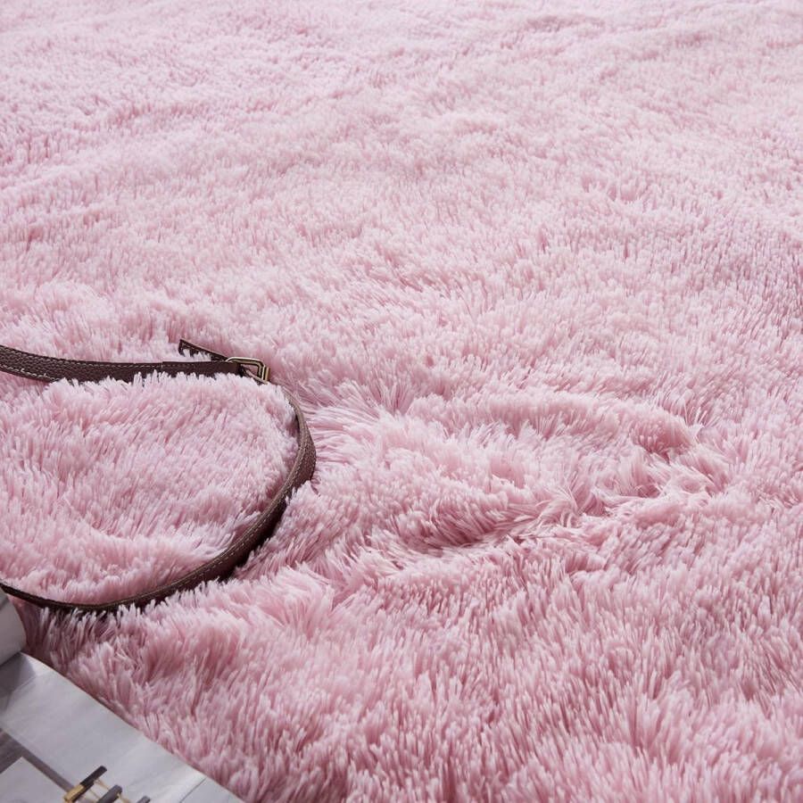 Shaggy Hoogpolig tapijt voor woonkamer langpolig tapijt hoogwaardig onderhoudsvriendelijk draaddicht water voor binnen voor speelkamer en kinderkamer (roze 122 × 122 cm)