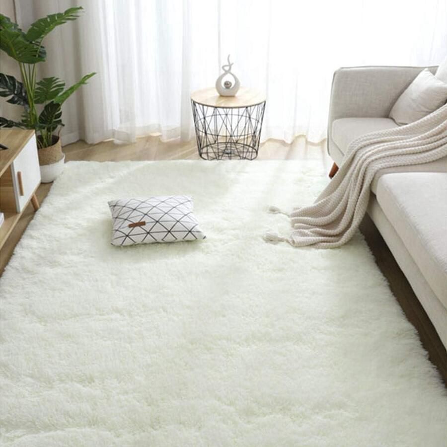 Shaggy hoogpolig vloerkleed modern en antislip 160x200 cm wit